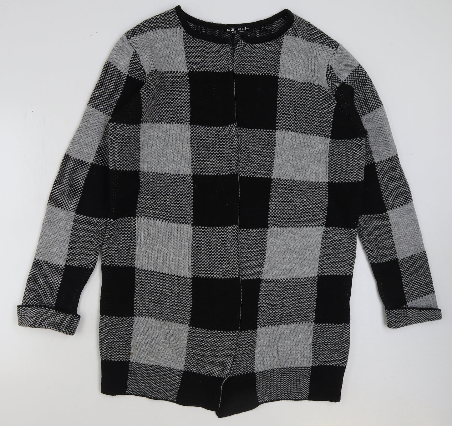 Select Womens Multicoloured V-Neck Check Acrylic Cardigan Jumper Size 16