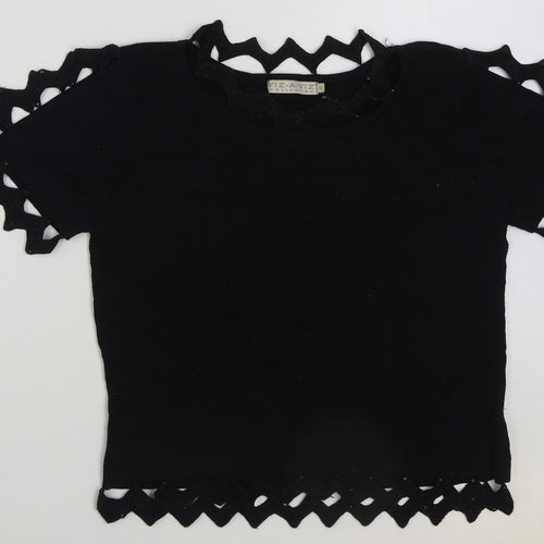 Viz a Viz Womens Black Viscose Basic T-Shirt Size M Round Neck