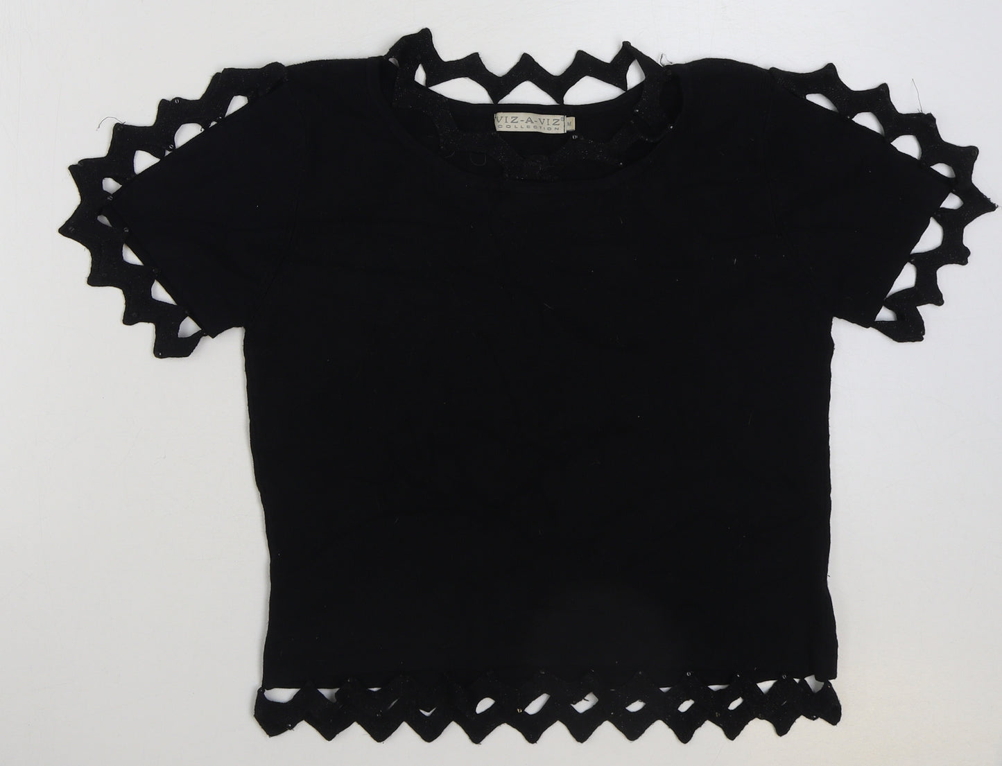 Viz a Viz Womens Black Viscose Basic T-Shirt Size M Round Neck