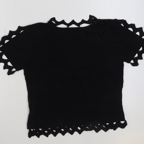 Viz a Viz Womens Black Viscose Basic T-Shirt Size M Round Neck