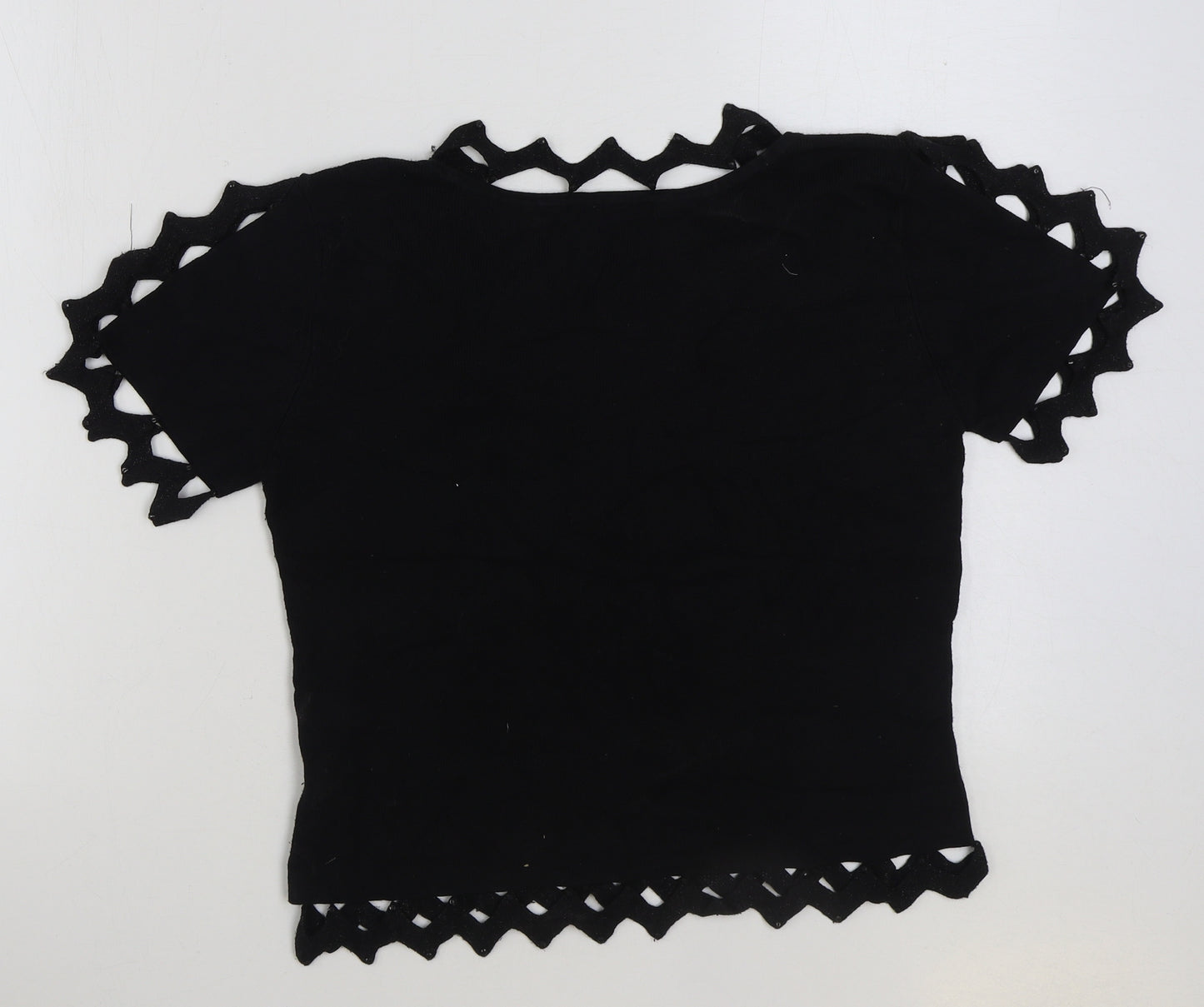 Viz a Viz Womens Black Viscose Basic T-Shirt Size M Round Neck