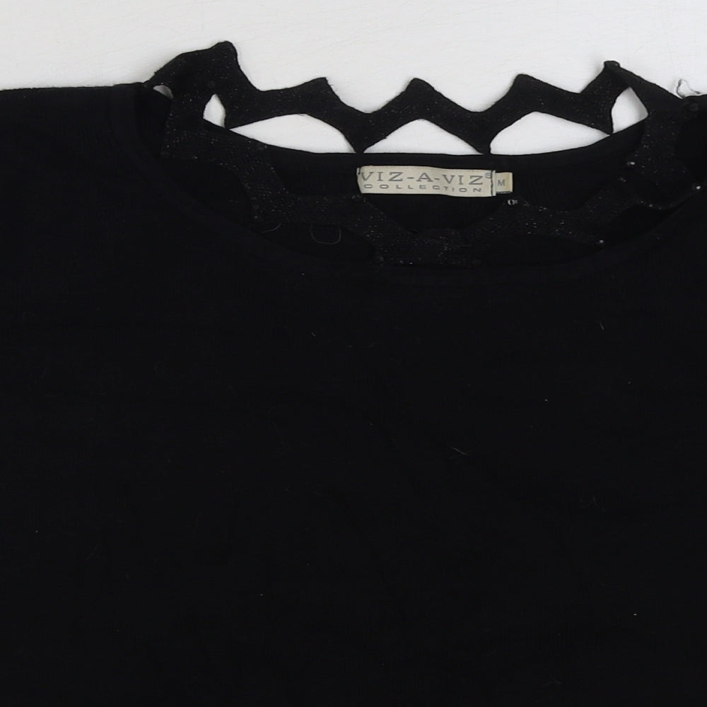Viz a Viz Womens Black Viscose Basic T-Shirt Size M Round Neck