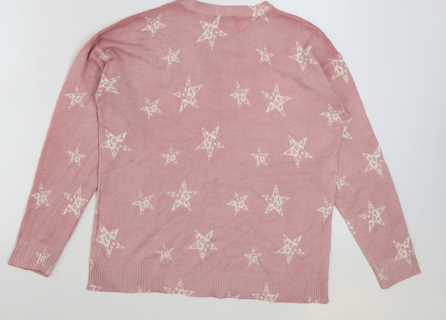 Matalan Womens Pink Round Neck Geometric Acrylic Pullover Jumper Size 14 - Star Print