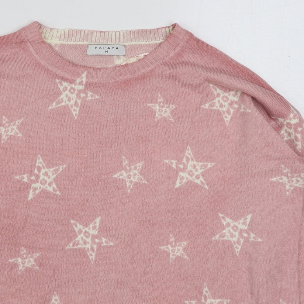 Matalan Womens Pink Round Neck Geometric Acrylic Pullover Jumper Size 14 - Star Print