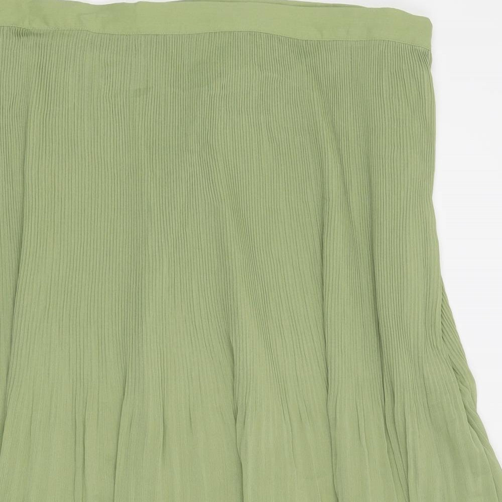 Marks and Spencer Womens Green Polyester Pleated Skirt Size 20 Zip