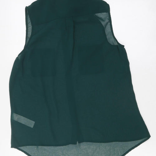 New Look Womens Green Polyester Jersey Button-Up Size 8 Collared