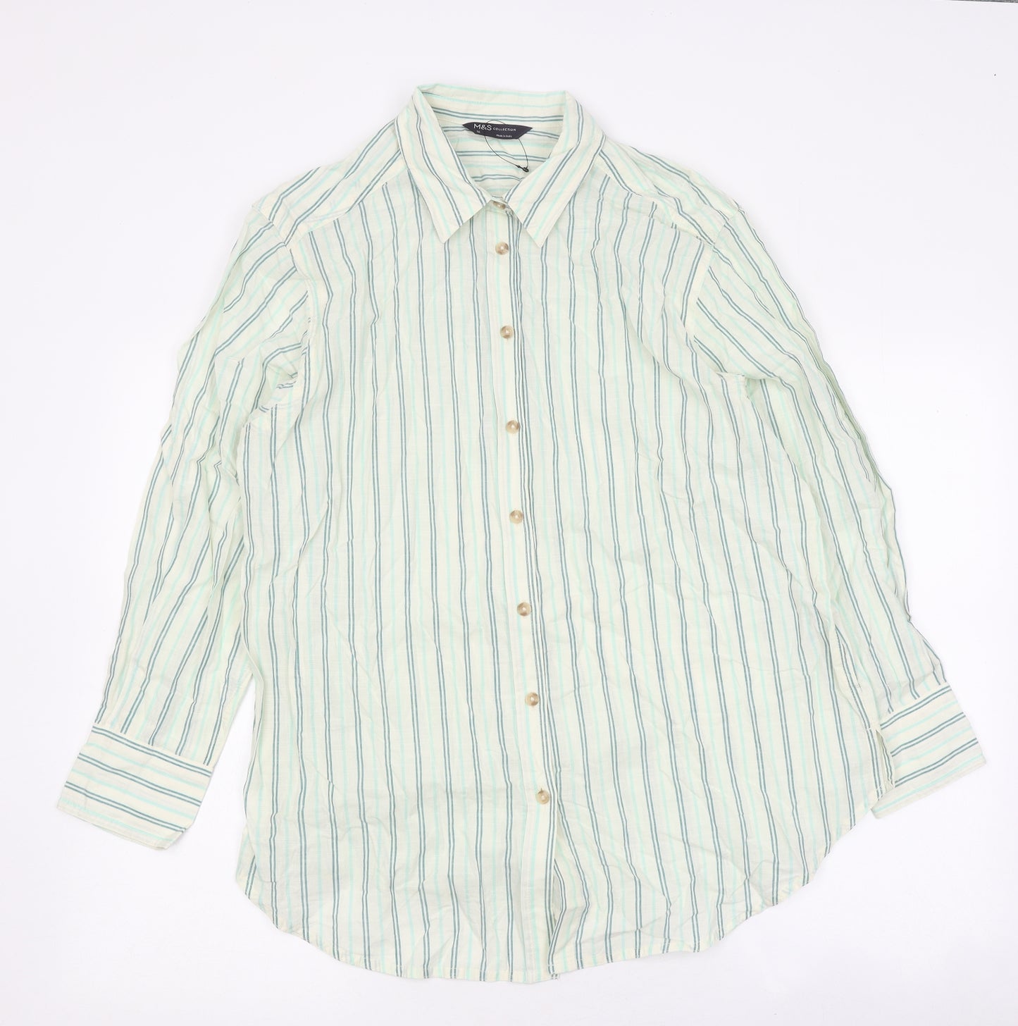 Marks and Spencer Womens Multicoloured Striped Polyester Basic Button-Up Size 16 Collared