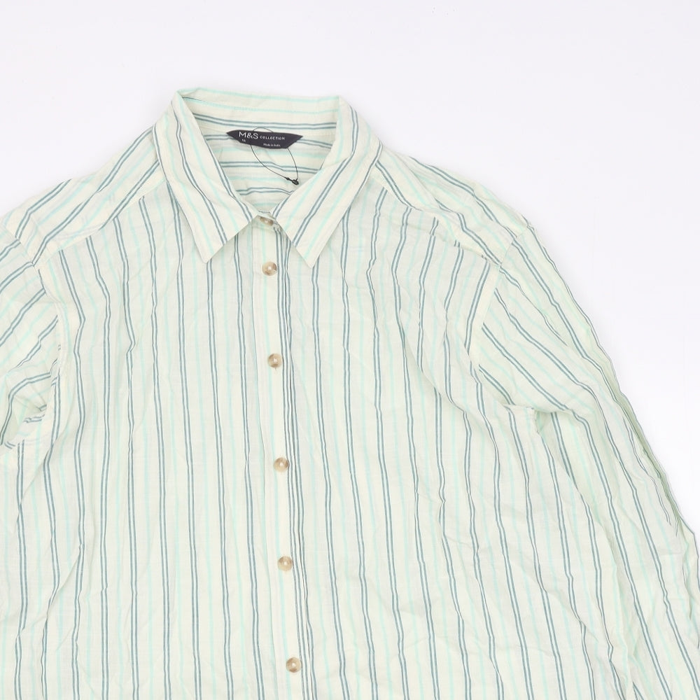 Marks and Spencer Womens Multicoloured Striped Polyester Basic Button-Up Size 16 Collared
