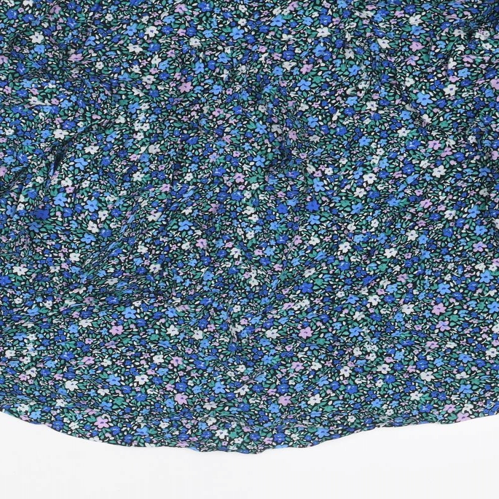 Marks and Spencer Womens Blue Floral Polyester Basic Blouse Size 10 V-Neck