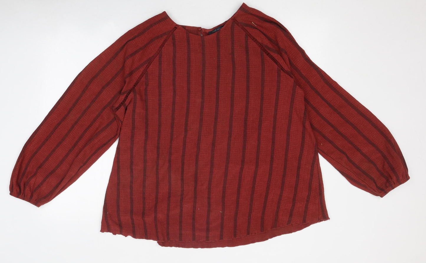 Marks and Spencer Womens Brown Striped Polyester Basic T-Shirt Size 20 Round Neck