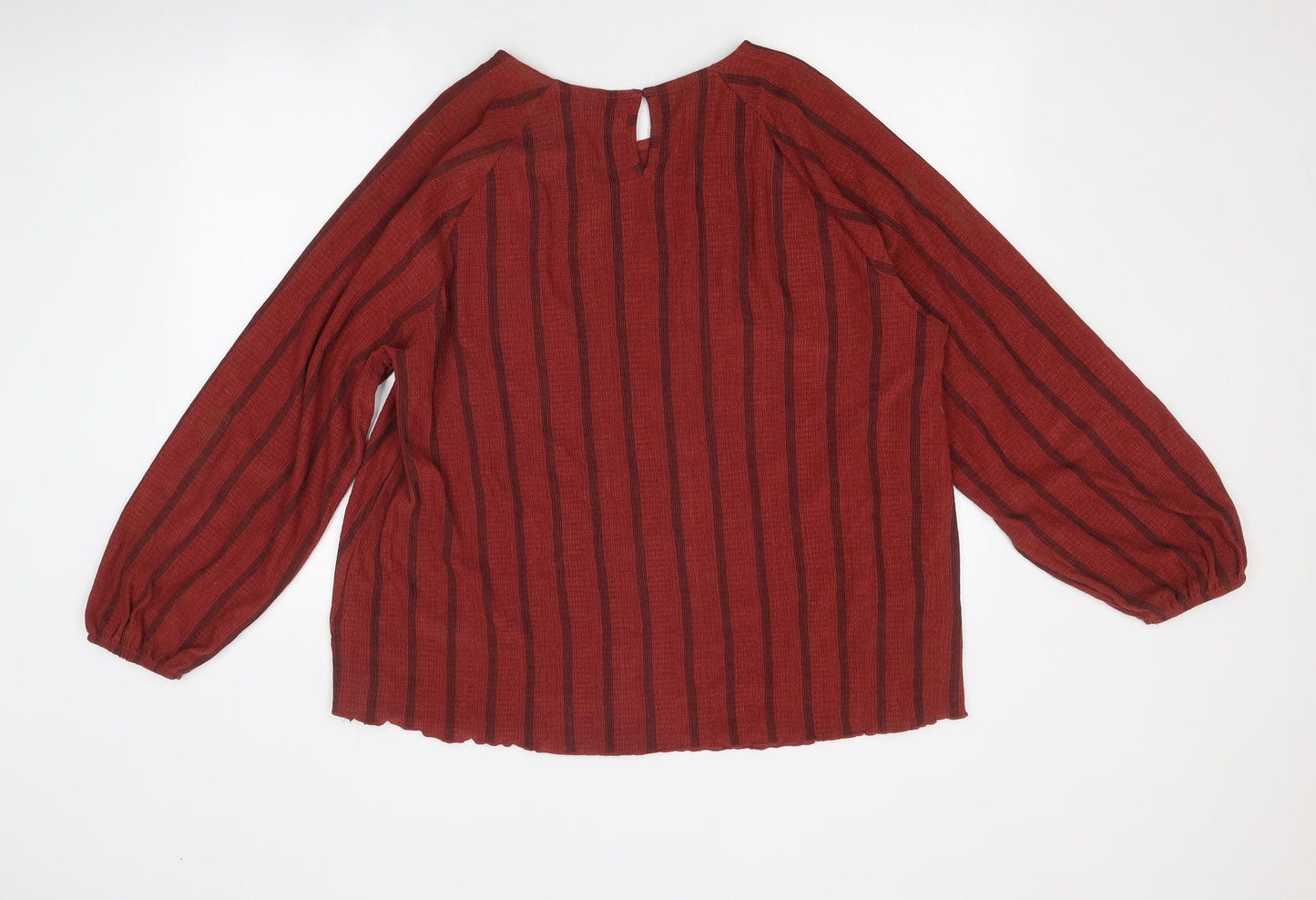 Marks and Spencer Womens Brown Striped Polyester Basic T-Shirt Size 20 Round Neck
