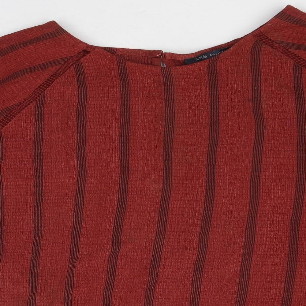 Marks and Spencer Womens Brown Striped Polyester Basic T-Shirt Size 20 Round Neck