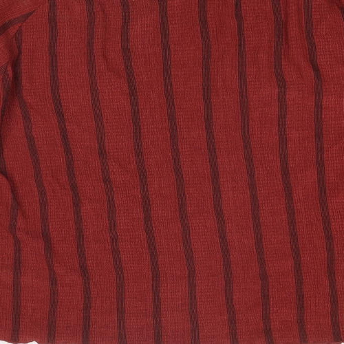 Marks and Spencer Womens Brown Striped Polyester Basic T-Shirt Size 20 Round Neck
