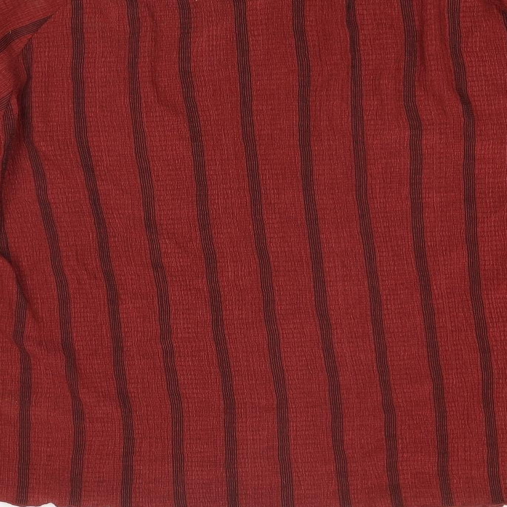 Marks and Spencer Womens Brown Striped Polyester Basic T-Shirt Size 20 Round Neck