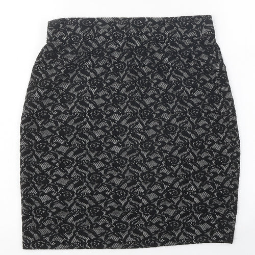 Vevomoda Womens Black Floral Polyester Mini Skirt Size XS
