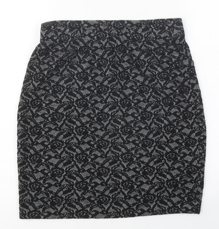 Vevomoda Womens Black Floral Polyester Mini Skirt Size XS