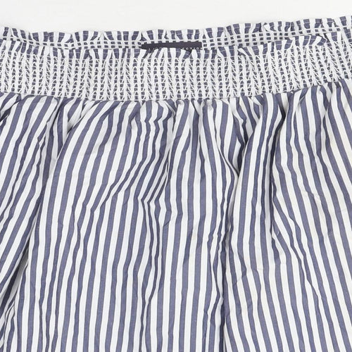 Marks and Spencer Womens Blue Striped Polyester Basic T-Shirt Size 14 Off the Shoulder