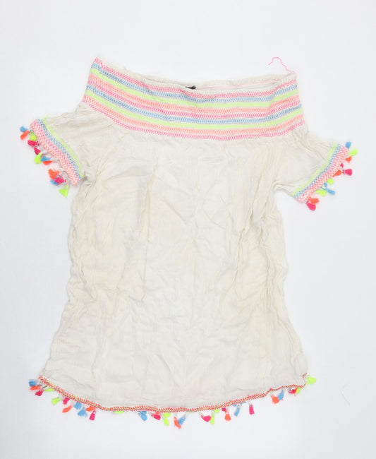 Primark Womens White Polyester Mini Size M Off the Shoulder Pullover