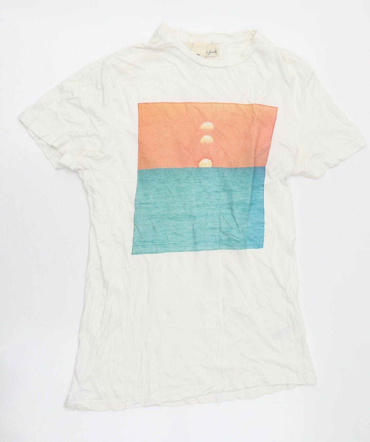 H&M Mens White Polyester T-Shirt Size S Round Neck - Sunset