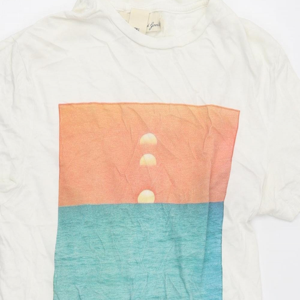 H&M Mens White Polyester T-Shirt Size S Round Neck - Sunset