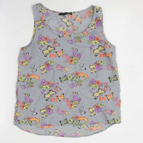 Atmosphere Womens Grey Geometric Polyester Basic Tank Size 12 Round Neck - Butterfly Pattern