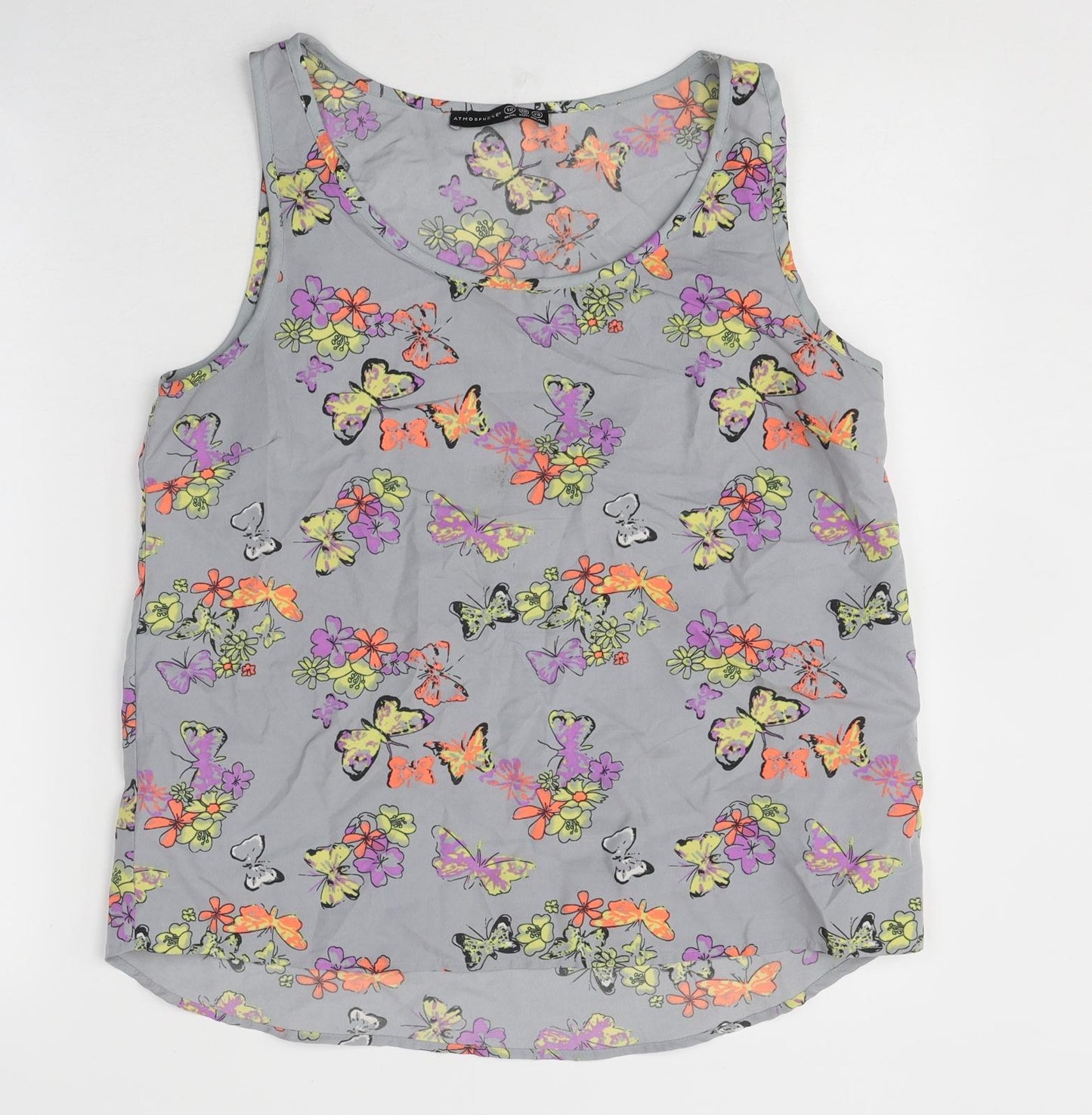 Atmosphere Womens Grey Geometric Polyester Basic Tank Size 12 Round Neck - Butterfly Pattern