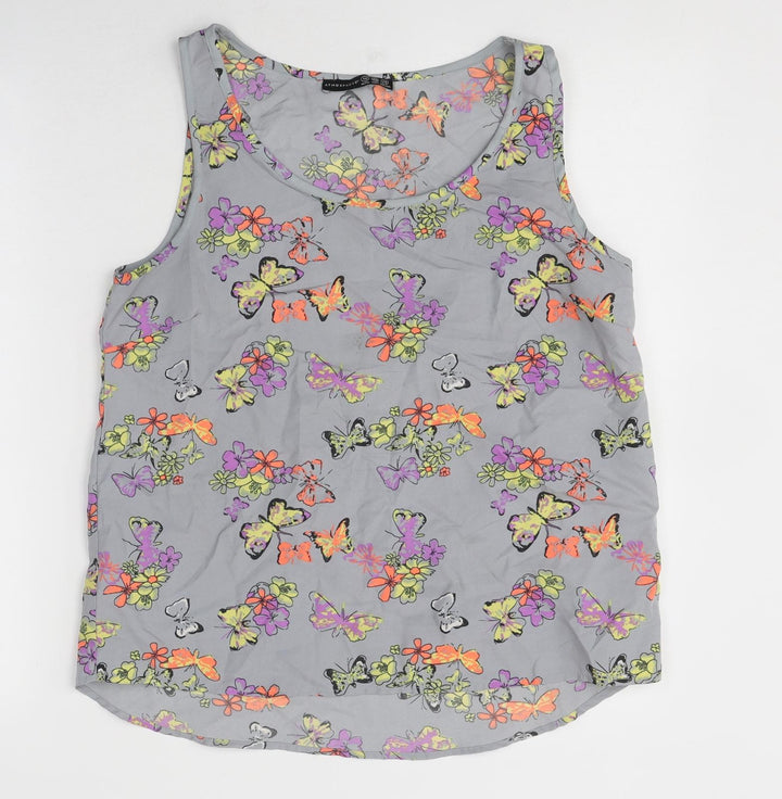 Atmosphere Womens Grey Geometric Polyester Basic Tank Size 12 Round Neck - Butterfly Pattern
