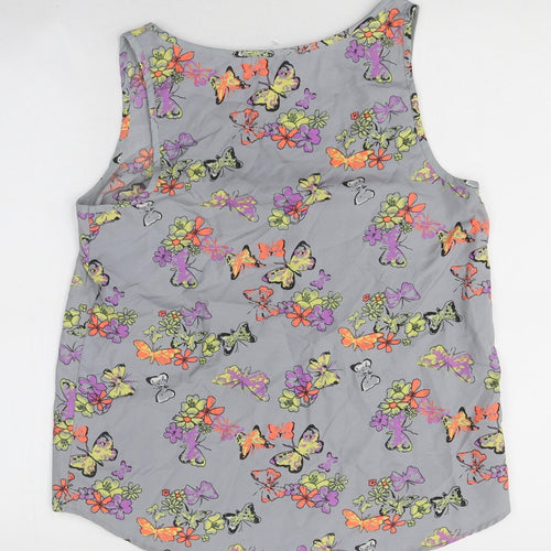 Atmosphere Womens Grey Geometric Polyester Basic Tank Size 12 Round Neck - Butterfly Pattern