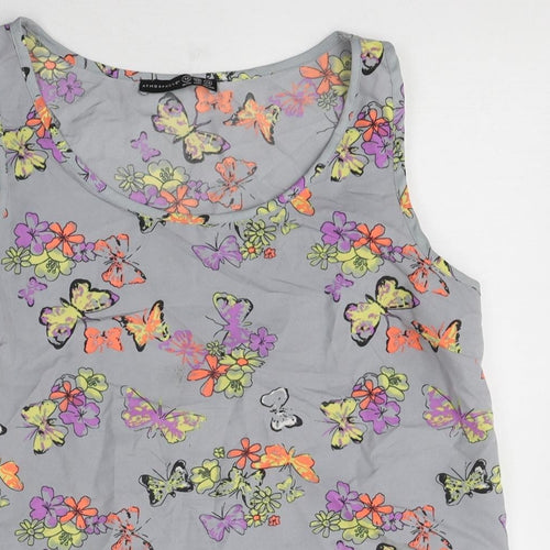 Atmosphere Womens Grey Geometric Polyester Basic Tank Size 12 Round Neck - Butterfly Pattern