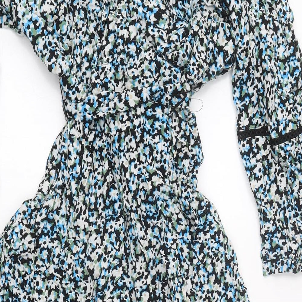 Marks and Spencer Womens Multicoloured Geometric Polyester Wrap Dress Size 10 V-Neck Zip