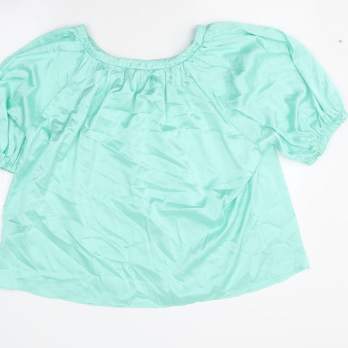 Marks and Spencer Womens Green Polyester Basic T-Shirt Size 12 Round Neck