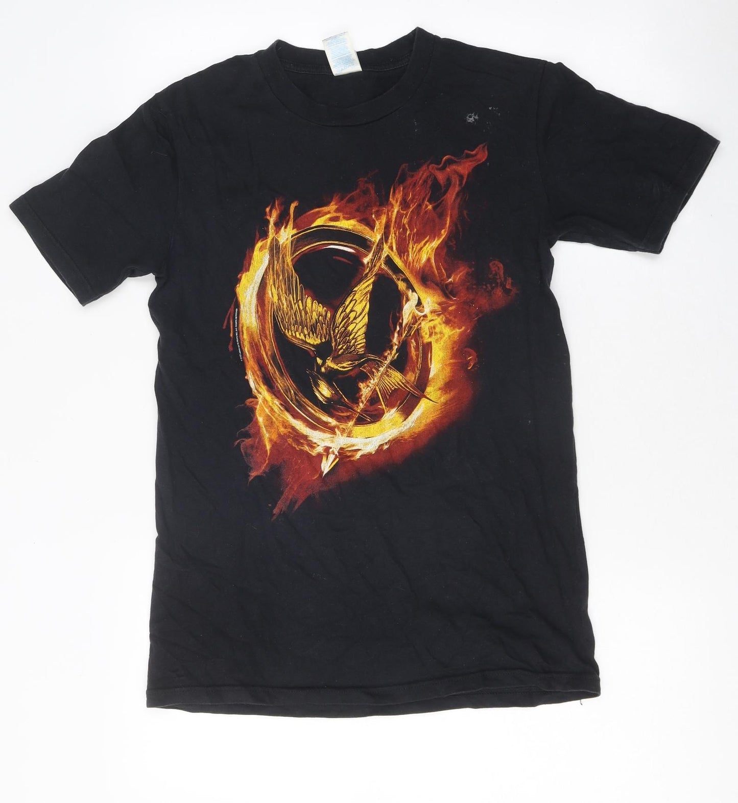 Preworn Mens Black Polyester T-Shirt Size S Round Neck