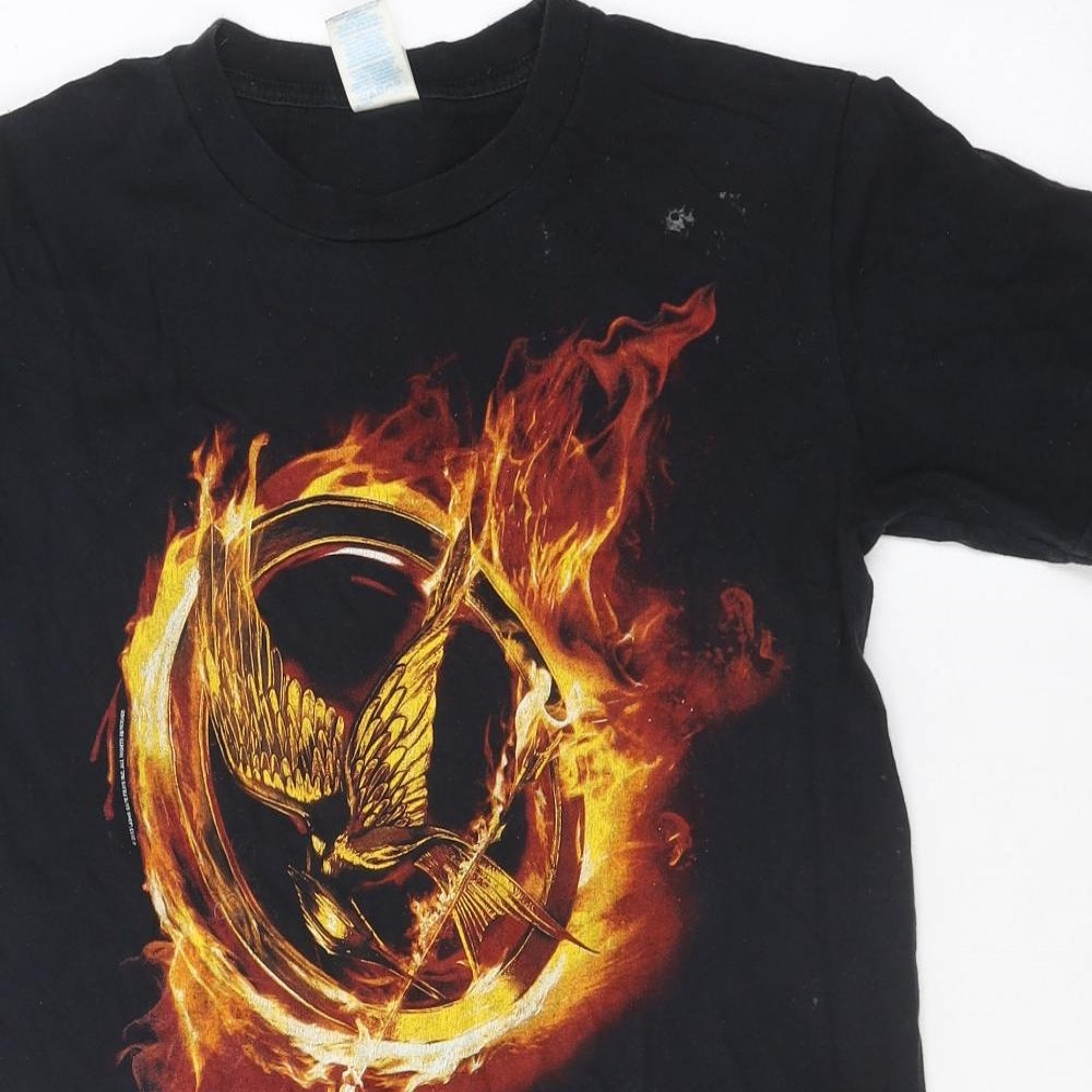 Preworn Mens Black Polyester T-Shirt Size S Round Neck