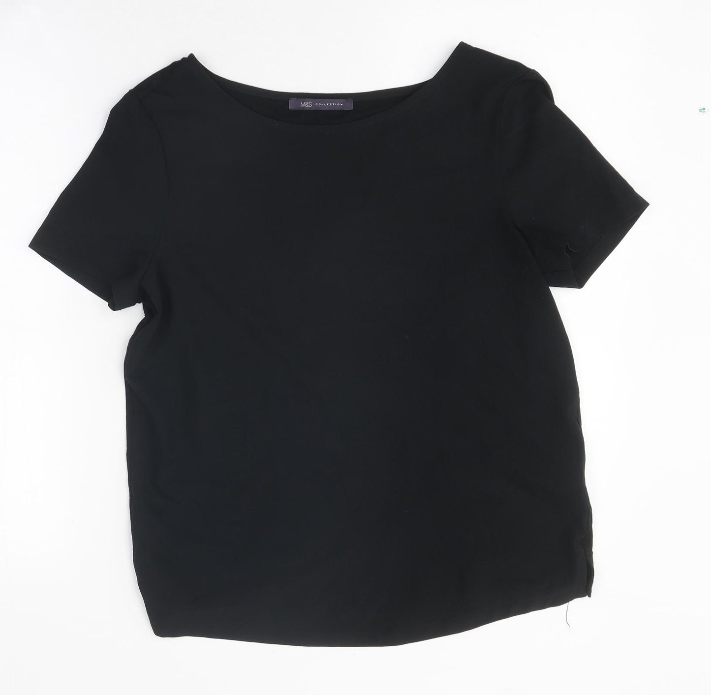 Marks and Spencer Womens Black Polyester Basic T-Shirt Size 8 Round Neck