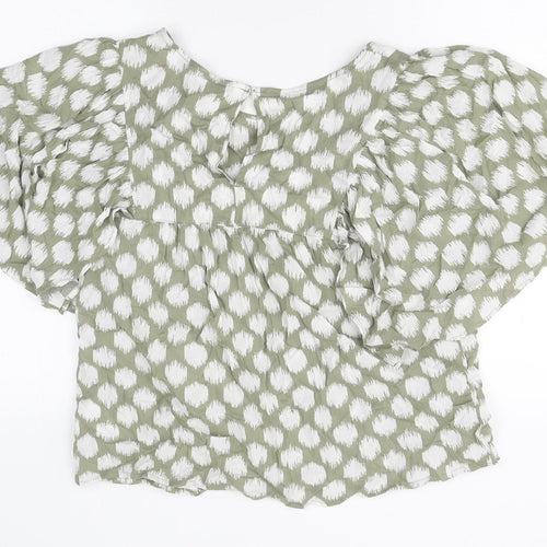 Marks and Spencer Womens Green Geometric Polyester Basic T-Shirt Size 12 Round Neck