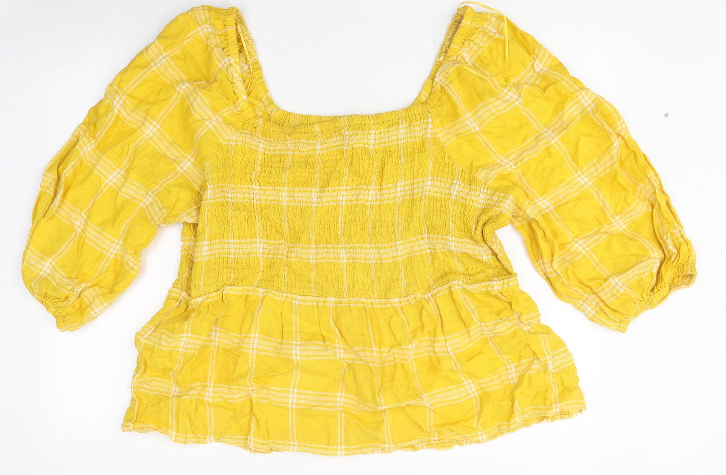 Marks and Spencer Womens Yellow Check Polyester Basic T-Shirt Size 22 Off the Shoulder