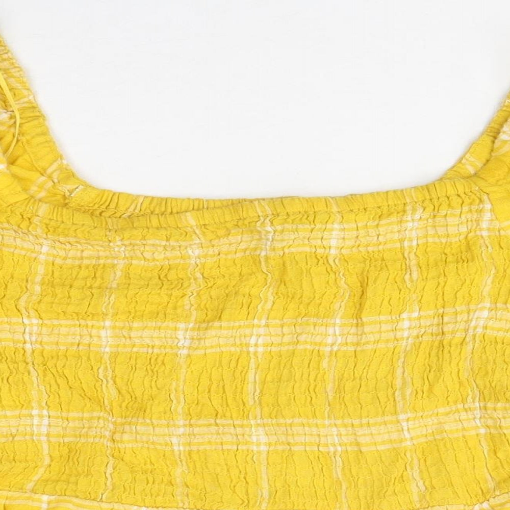 Marks and Spencer Womens Yellow Check Polyester Basic T-Shirt Size 22 Off the Shoulder