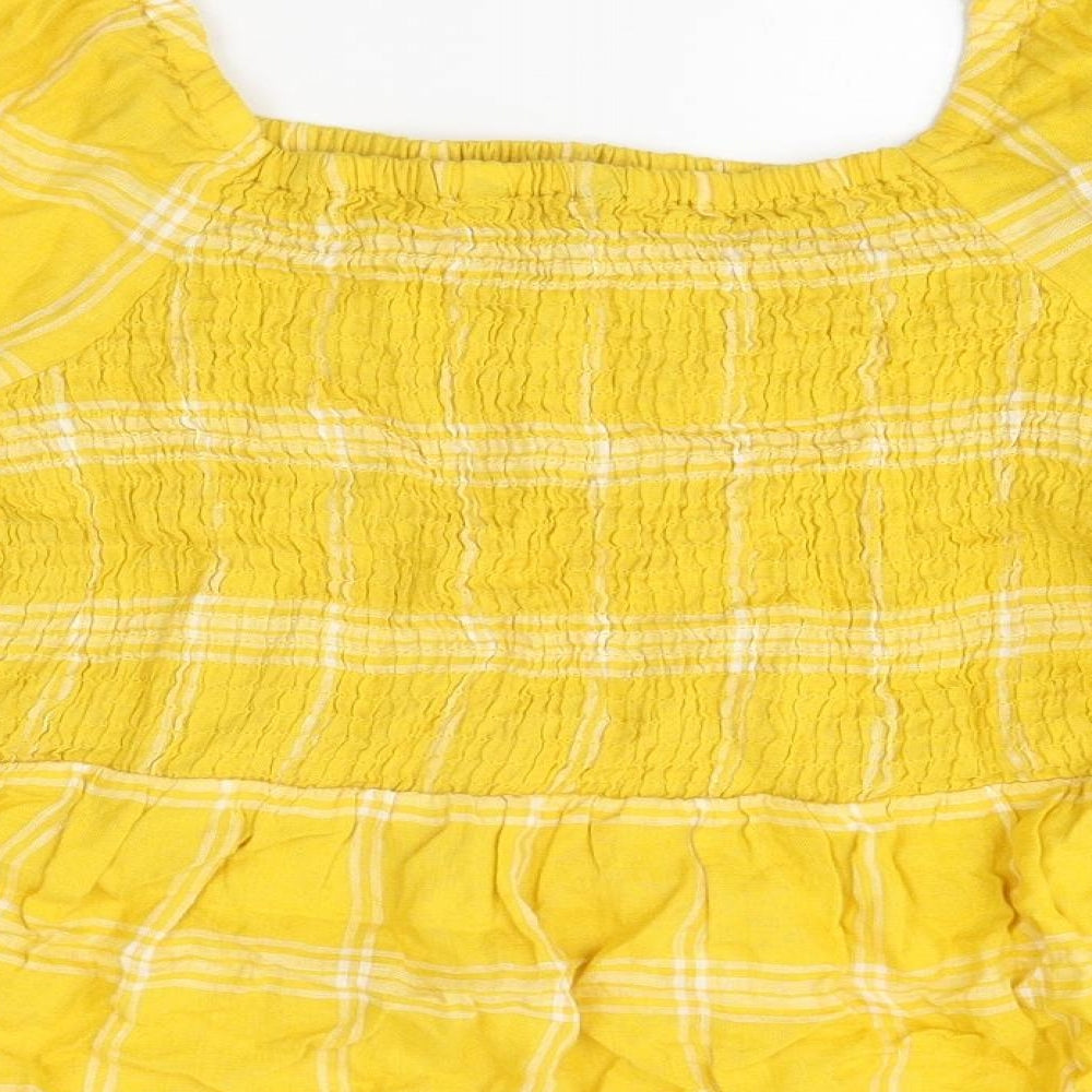 Marks and Spencer Womens Yellow Check Polyester Basic T-Shirt Size 22 Off the Shoulder