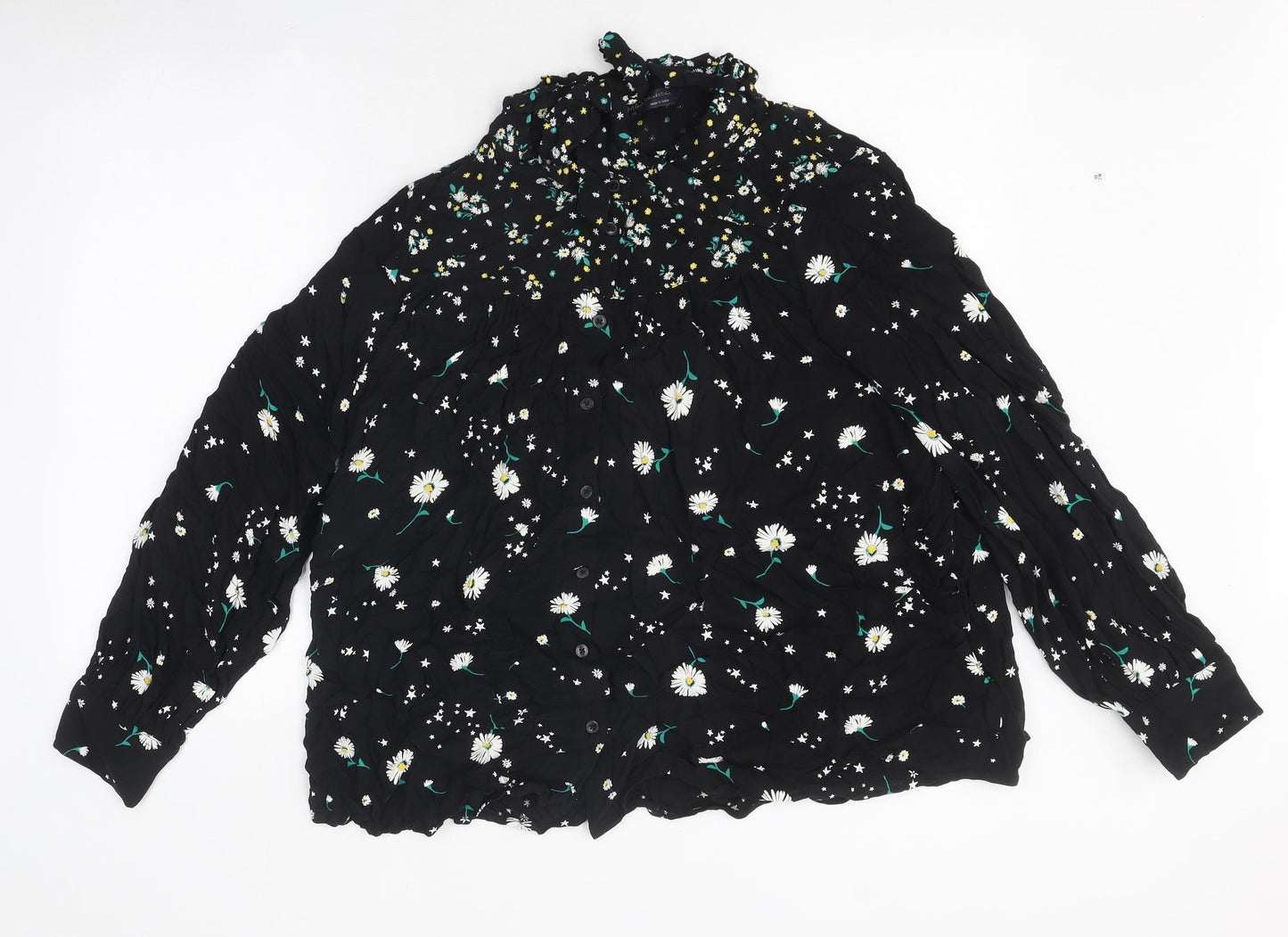 Marks and Spencer Womens Black Floral Polyester Basic Blouse Size 20 Round Neck