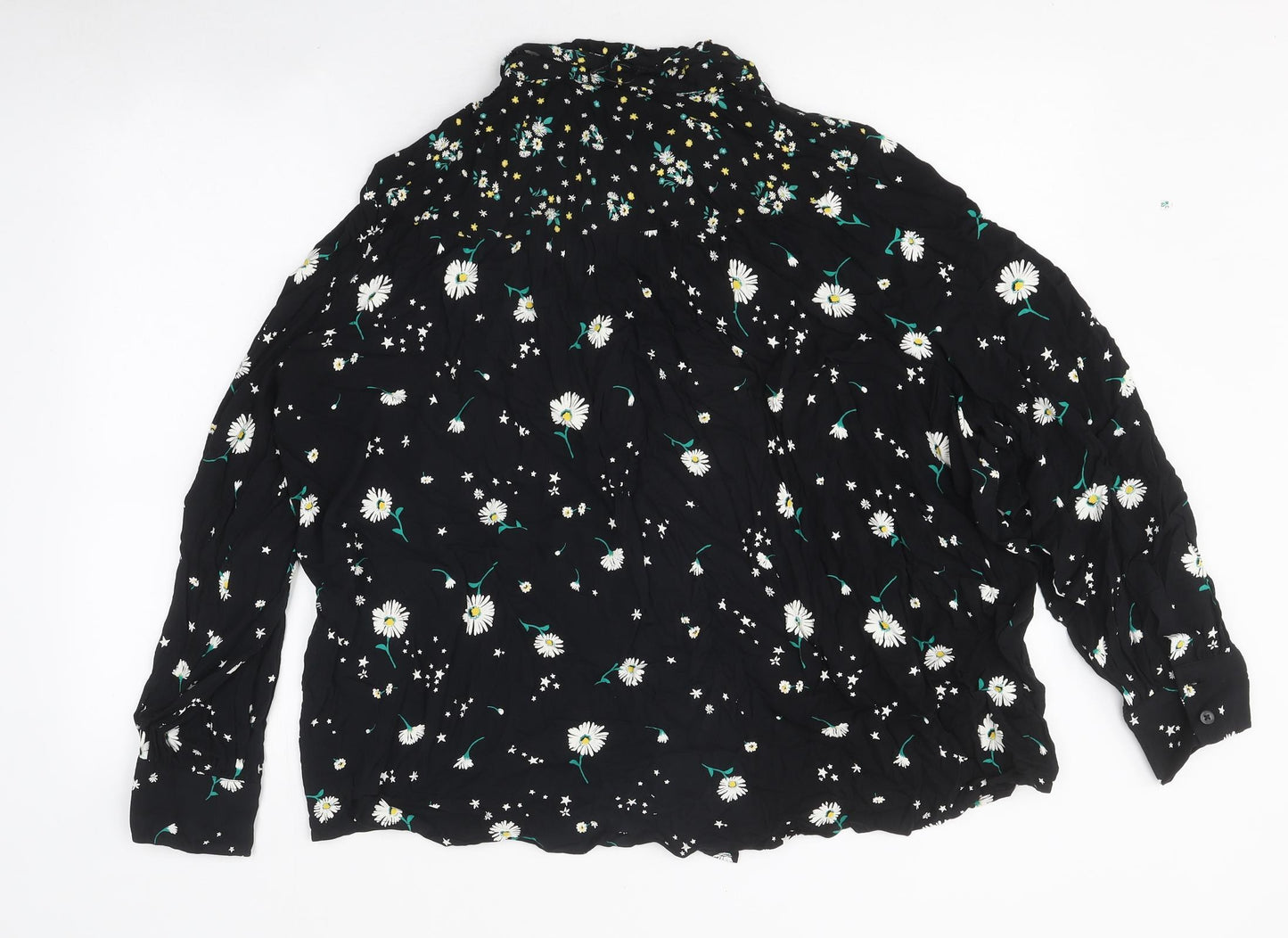 Marks and Spencer Womens Black Floral Polyester Basic Blouse Size 20 Round Neck