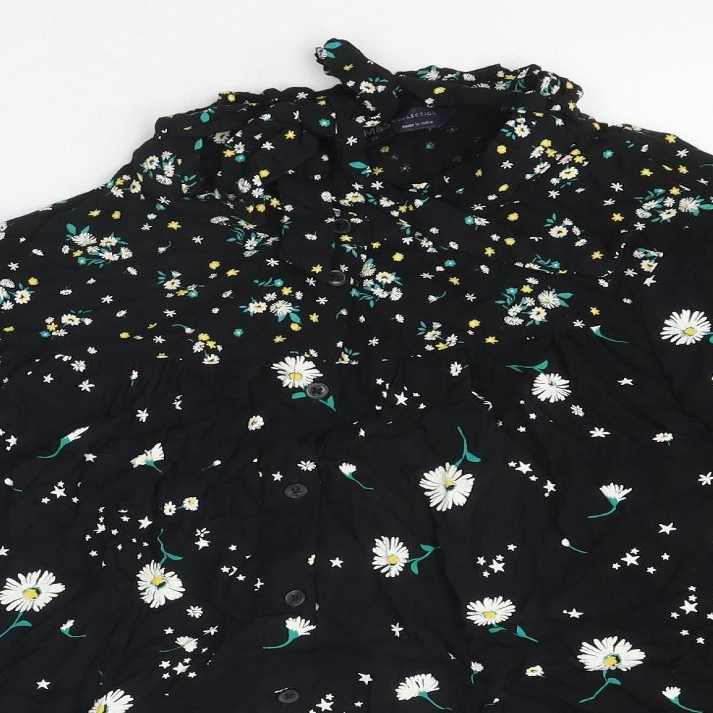 Marks and Spencer Womens Black Floral Polyester Basic Blouse Size 20 Round Neck