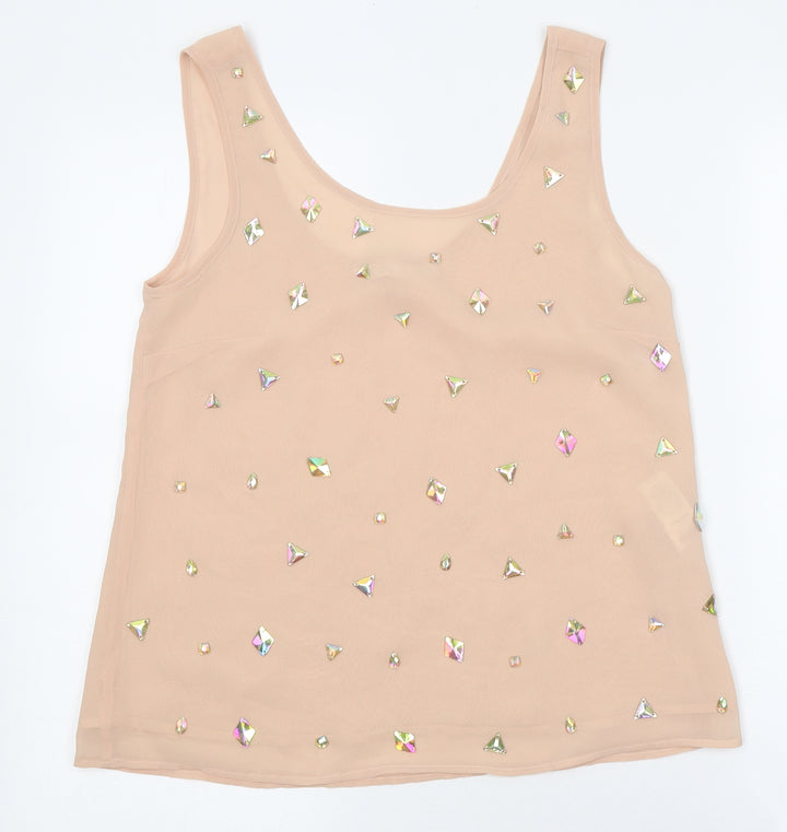 New Look Womens Beige Polyester Jersey Tank Size 8 Round Neck