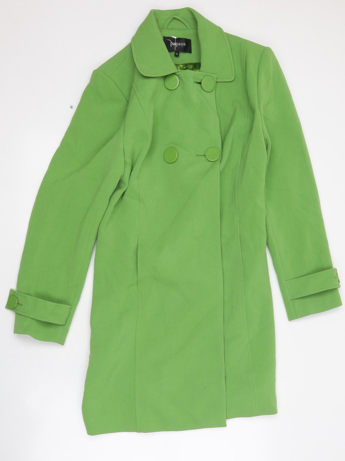 Papaya Womens Green Pea Coat Coat Size 16 Button