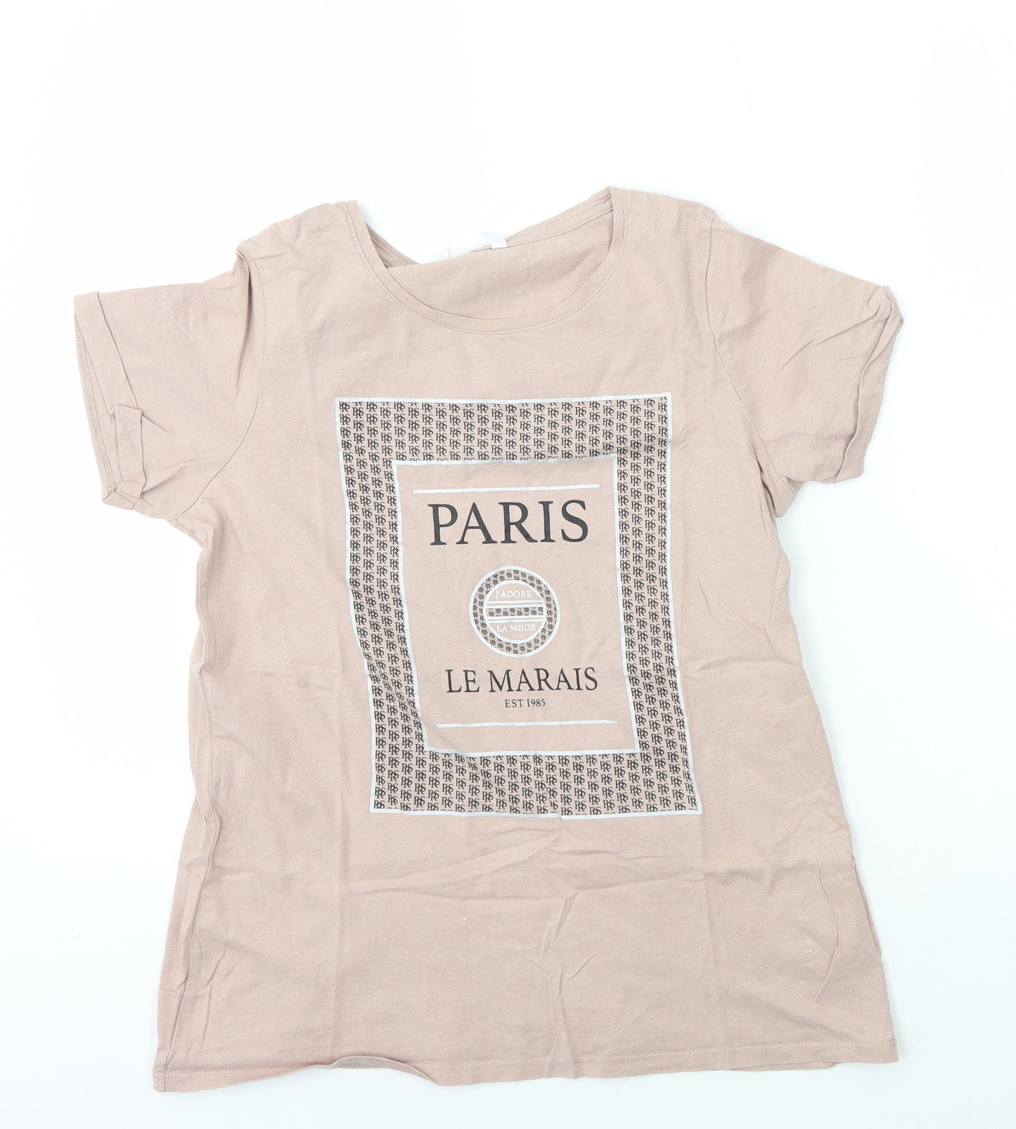 PEP&CO Womens Pink Geometric Cotton Basic T-Shirt Size 10 Round Neck - Paris Le Marais