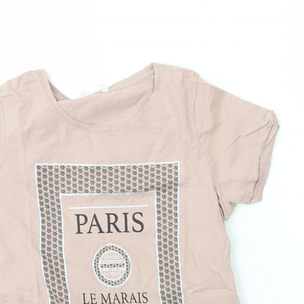 PEP&CO Womens Pink Geometric Cotton Basic T-Shirt Size 10 Round Neck - Paris Le Marais