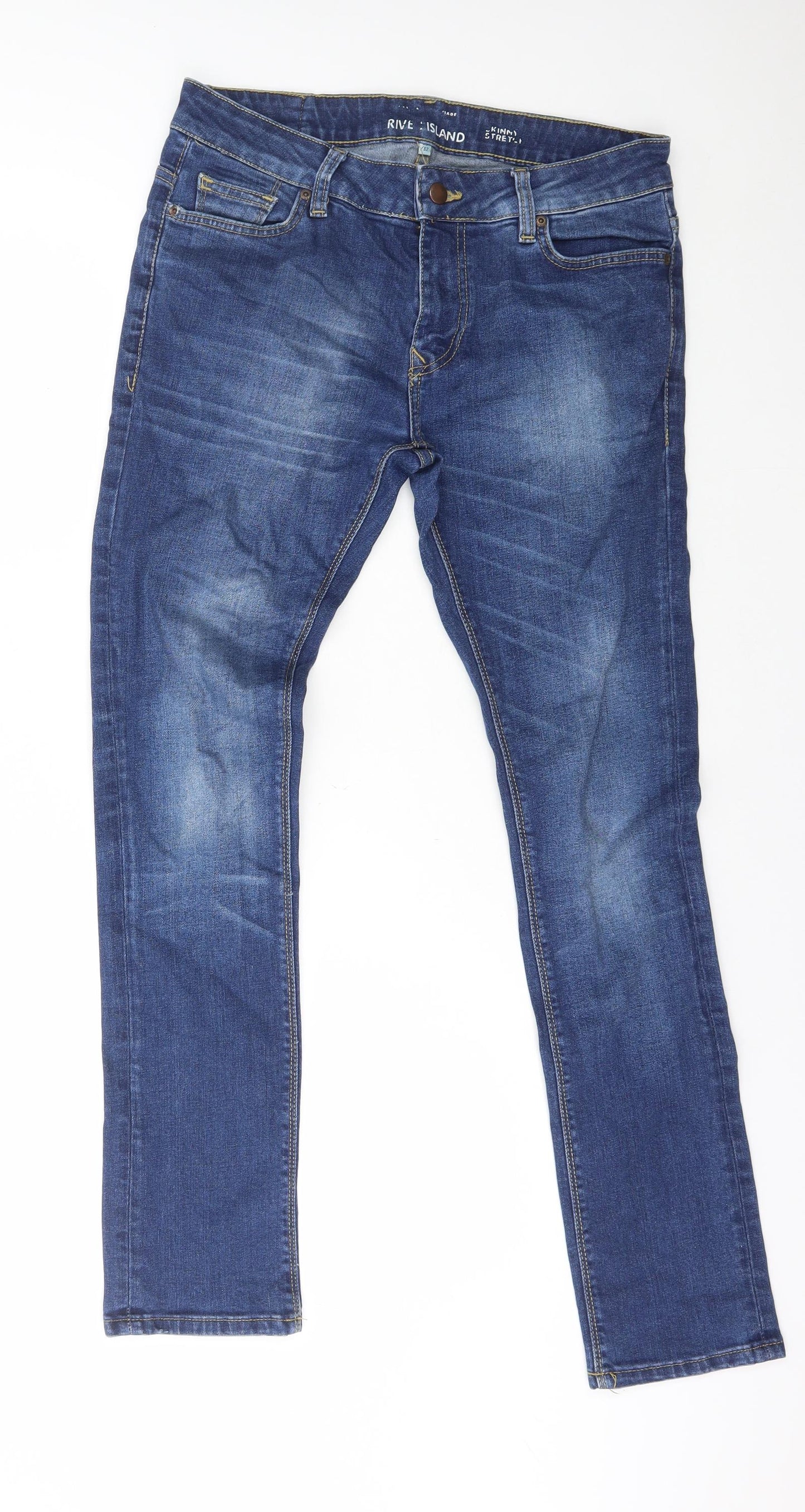 River Island Mens Blue Cotton Straight Jeans Size 30 in L28 in Regular Button