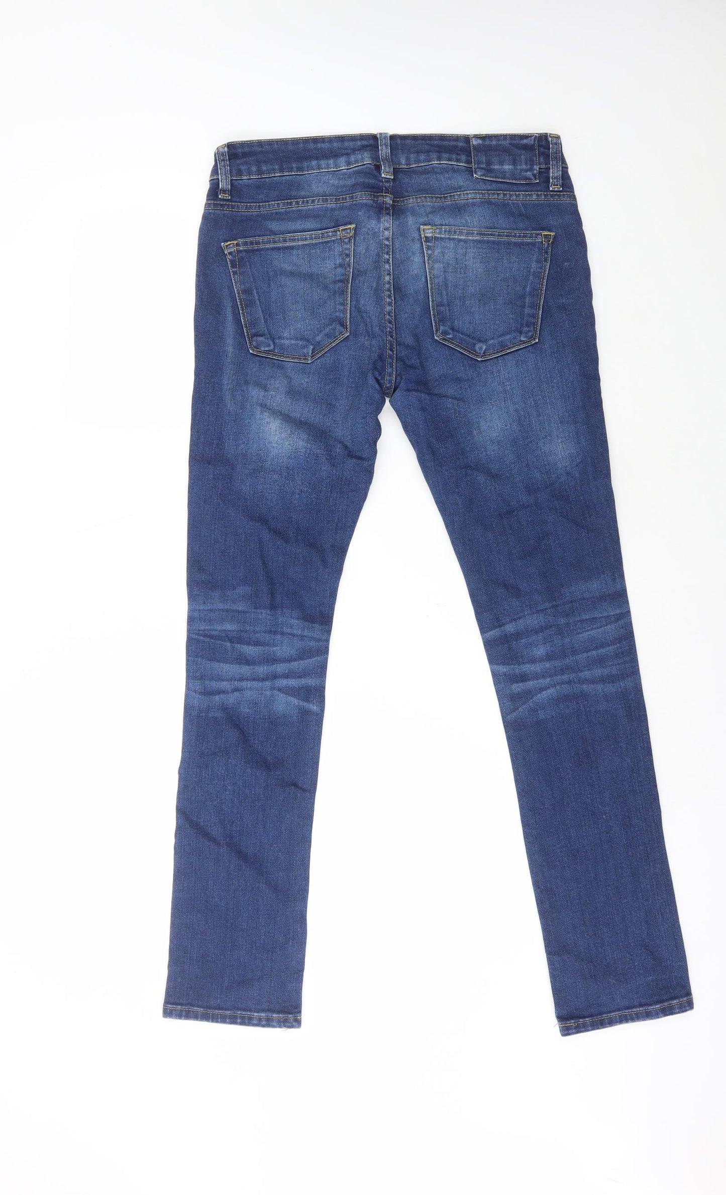 River Island Mens Blue Cotton Straight Jeans Size 30 in L28 in Regular Button