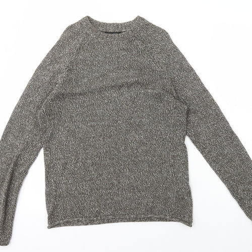 New Look Mens Grey Round Neck Cotton Pullover Jumper Size S