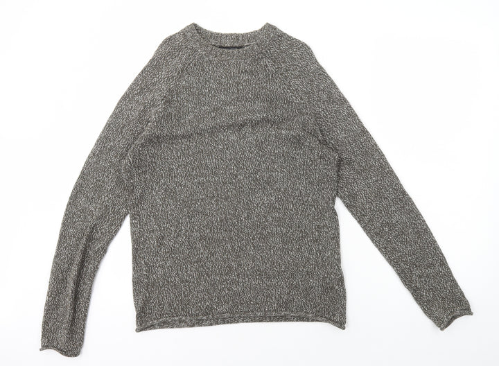 New Look Mens Grey Round Neck Cotton Pullover Jumper Size S