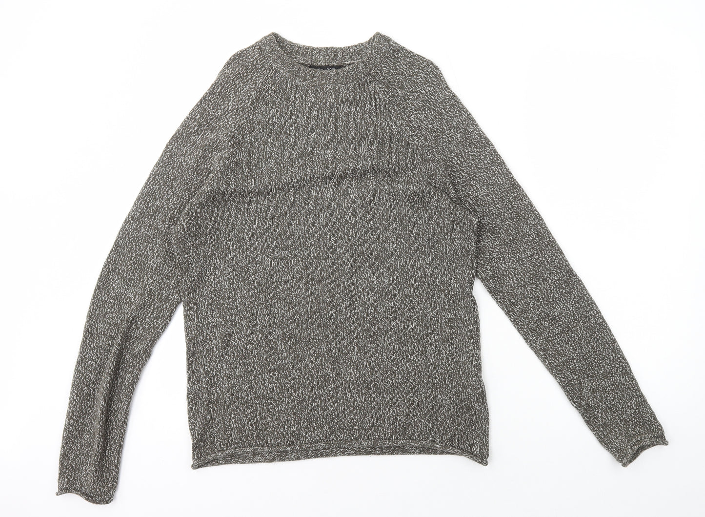 New Look Mens Grey Round Neck Cotton Pullover Jumper Size S